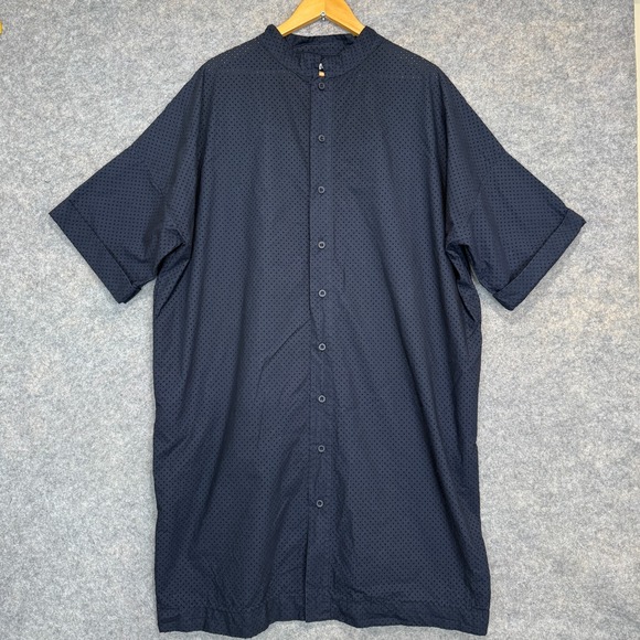 Labo Art Oversized Dress Womens Medium 2 Boxy Eyelet Poplin Shirt Dress Navy Dot - Picture 2 of 13